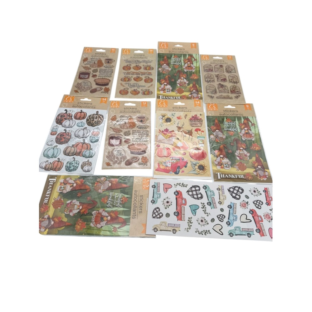 Crafter's Square Fall Autumn Sticker Sheets Lot Gnomes Pumpkins Trucks 10pk